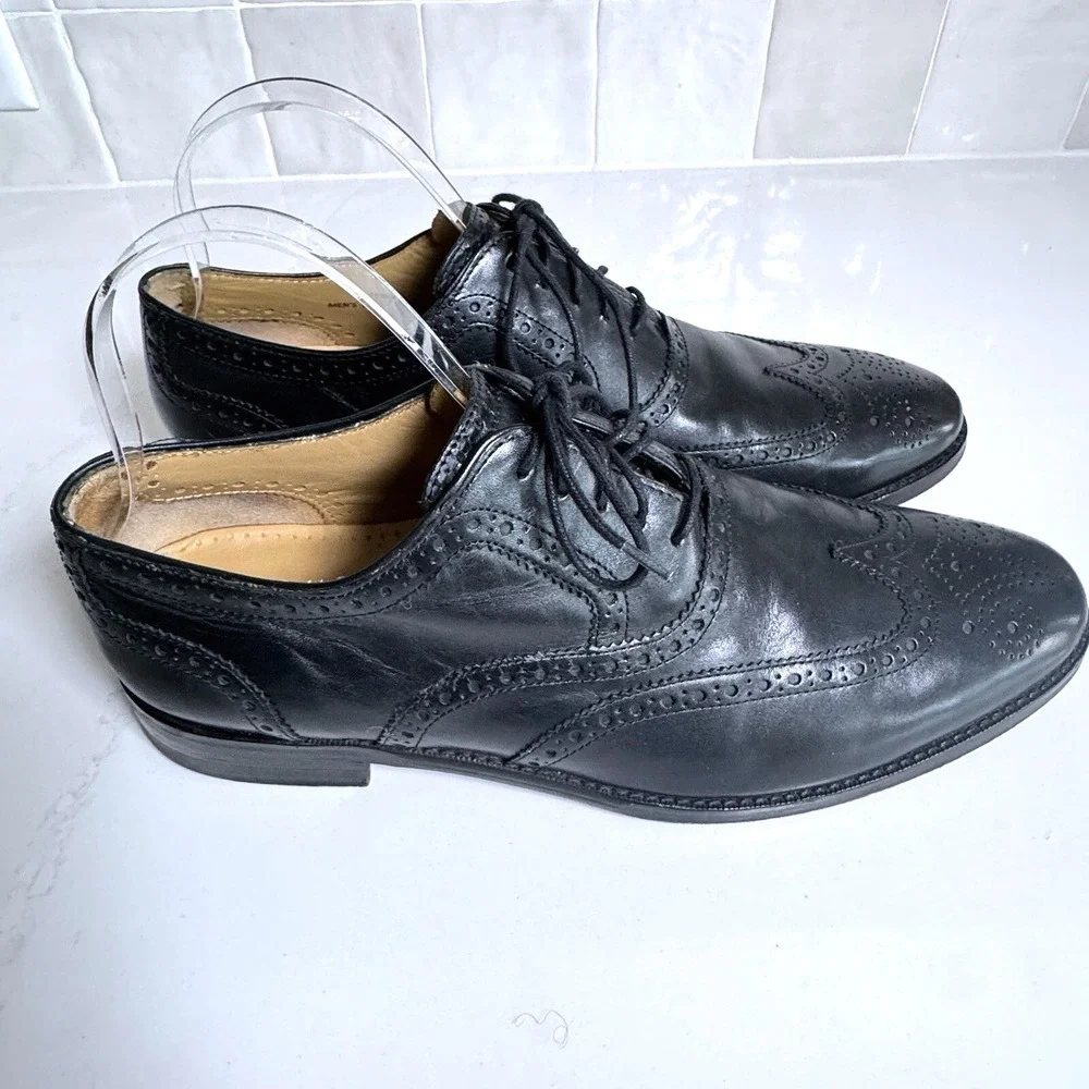 Cole Haan Cambridge‎ Wingtip Oxford Men 10.5 Black Leather Brogue Dress Shoe